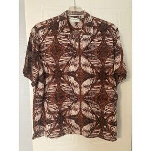 Caribbean Pure Silk Mens Hawaiian Button Shirt XL Aloha Palm Tropical Resort